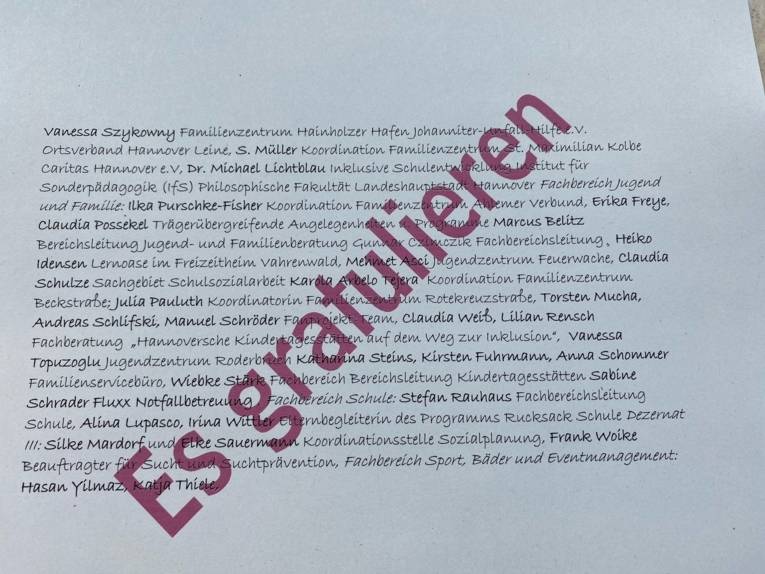 Namen auf einem Blatt Papier.